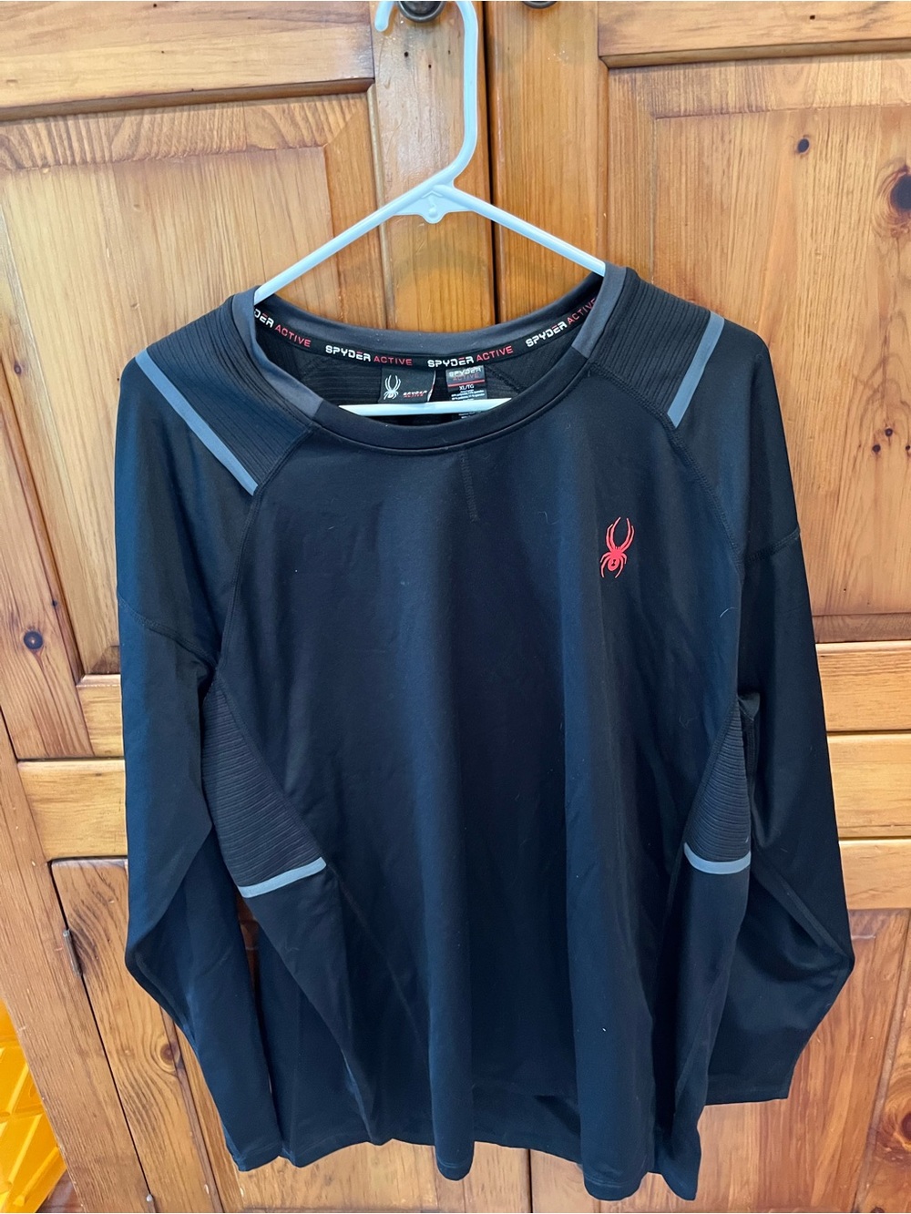 Spyder Black Long-Sleeve Athletic Crew with Red Logo